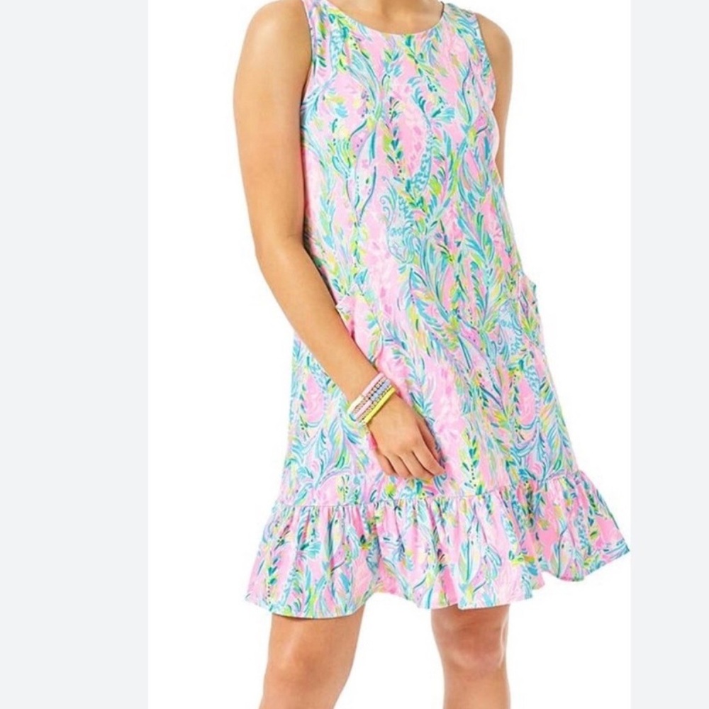 Lilly Pulitzer Kristen Flounce Dress W/Pockets Unicorn of the Sea - Picture 2 of 10
